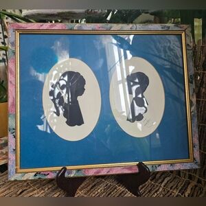 Vintage 1995 Framed Children Silhouette Art Girl And Boy